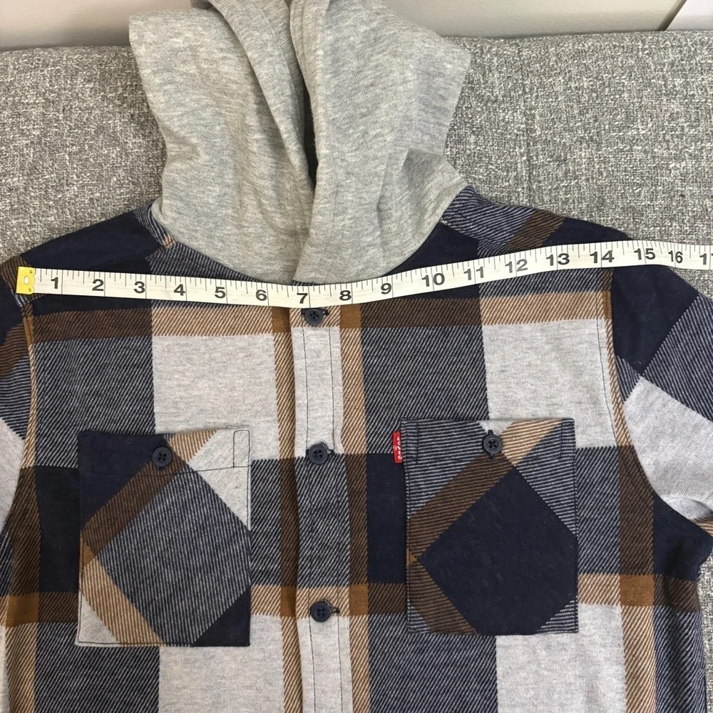 Levi's Kids Navy and Gray Plaid Hooded Shirt